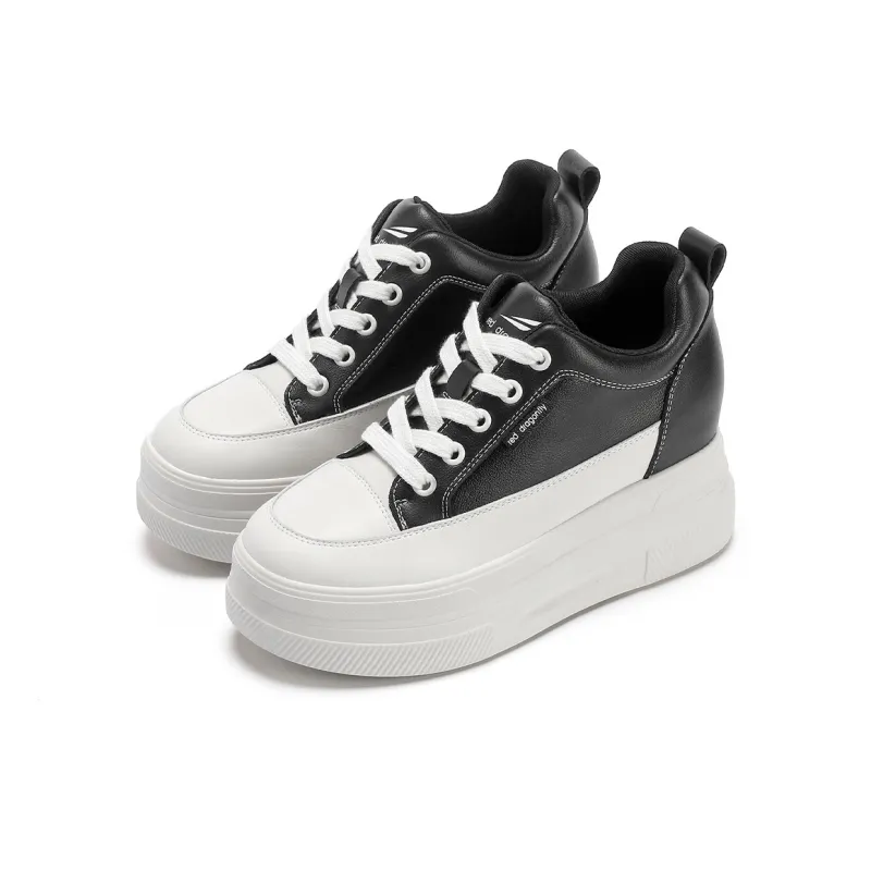 RED DRAGONFLY Platform Shoes Height Increasing Lightweight Low-Top Casual Shoes Women's White Black-2
