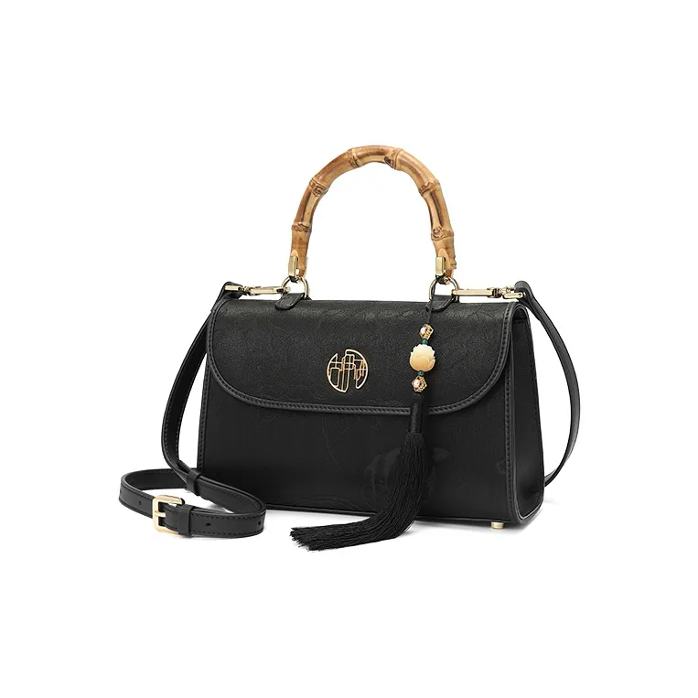Ancient Yi Xi Mulberry Silk Cheongsam Vintage Handbag, Crossbody Bag Medium Size Women's Black-1