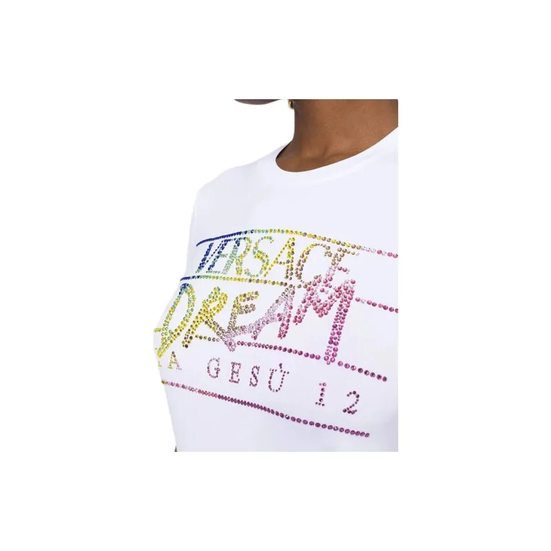 VERSACE Rhinestone embellished Slogan T shirt-4