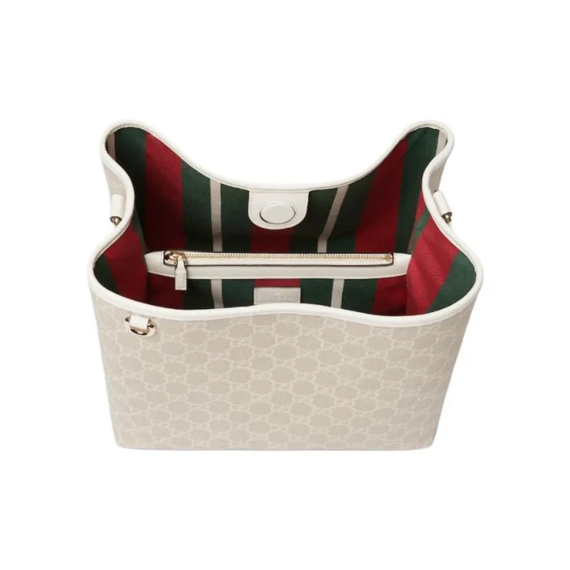 GUCCI GG Emblem GG Monogram Coated Canvas One Shoulder Handbag Trumpets Women's Beige & White-6