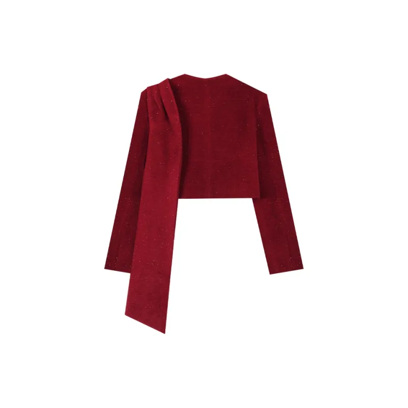 ANNIBUHUO Cropped Coats Women's Red-1