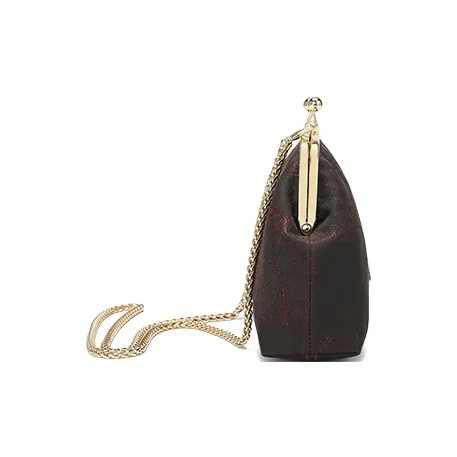 Ancient Yi Xi Silk Shoulder Bag Trumpets Women's Dark Red Brown-3