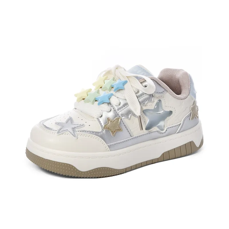 Lovely You Lightweight Low-Top Skateboard Shoes Women's Beige Silver-12