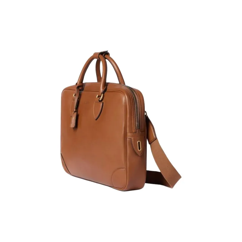 GUCCI GG Emblem Leather Handbag Briefcase Medium Size Men's Brown-1
