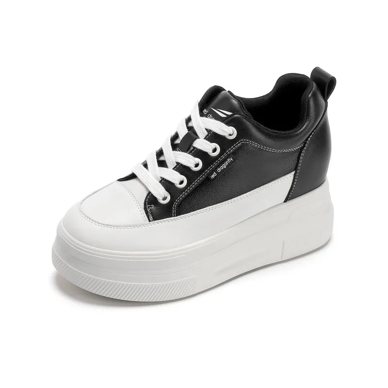 RED DRAGONFLY Platform Shoes Height Increasing Lightweight Low-Top Casual Shoes Women's White Black-0