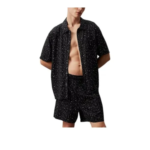 CK/Calvin Klein S/S BUTTON DOWN Pajama Set Europe Version Men's Black Print