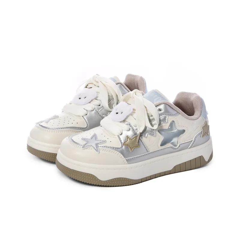 Lovely You Lightweight Low-Top Skateboard Shoes Women's Beige Silver-25