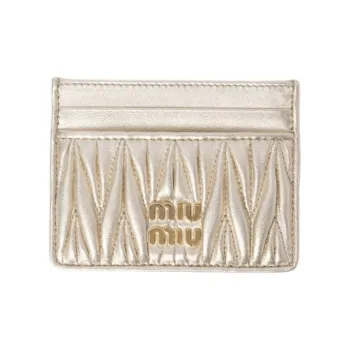 MIU MIU Matelassé Leather Card Holder Women's Yellow Iron Ore