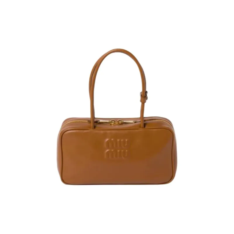 MIU MIU Beau Calfskin Handbag Medium Size Women's Cognac Brandy-0