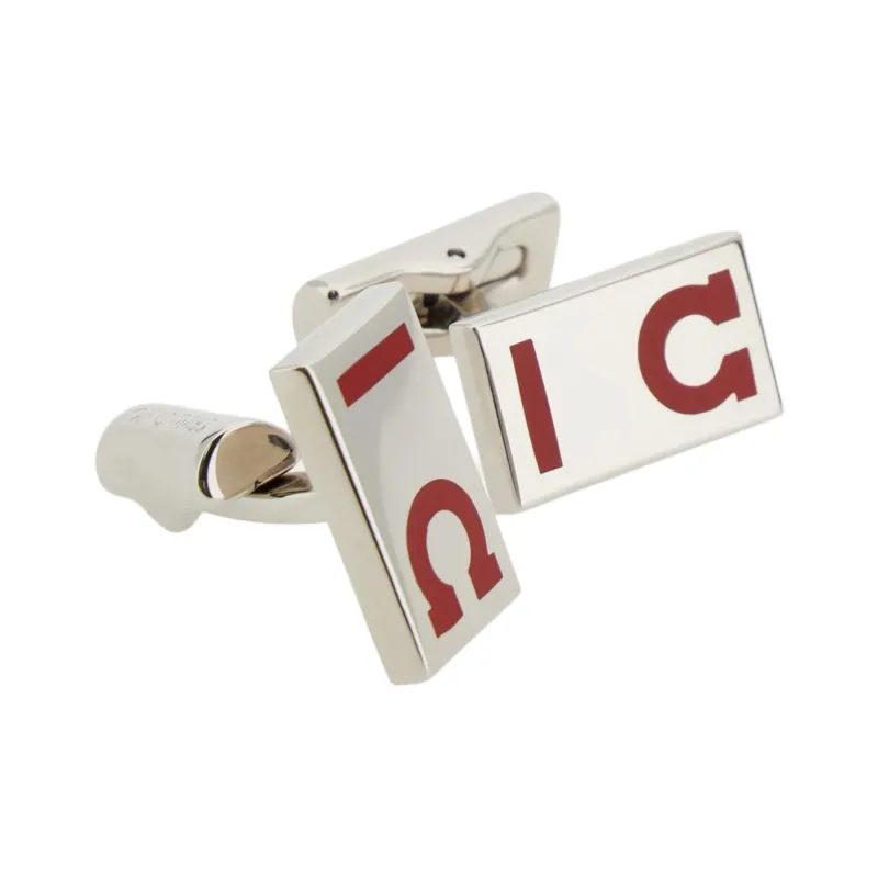 FERRAGAMO Brass Ceramic Enamel Cufflinks Men's Silver/Red-3