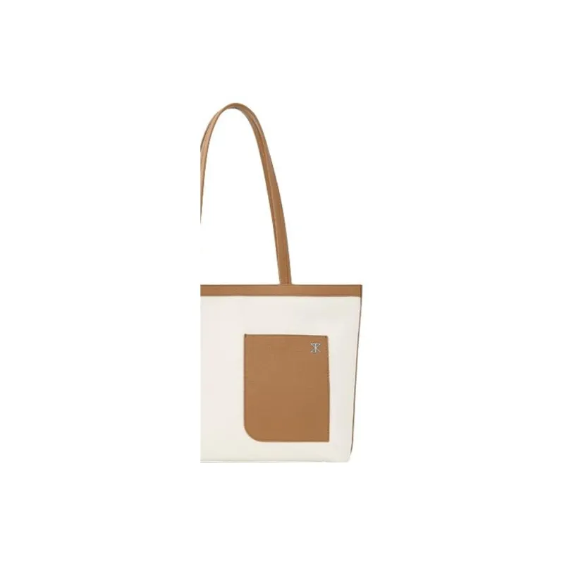 STAR TOWN Cow Leather Tote Bag, Shopping Bag, Shoulder Bag, Handbag Tubas Women's Cream Brown-1