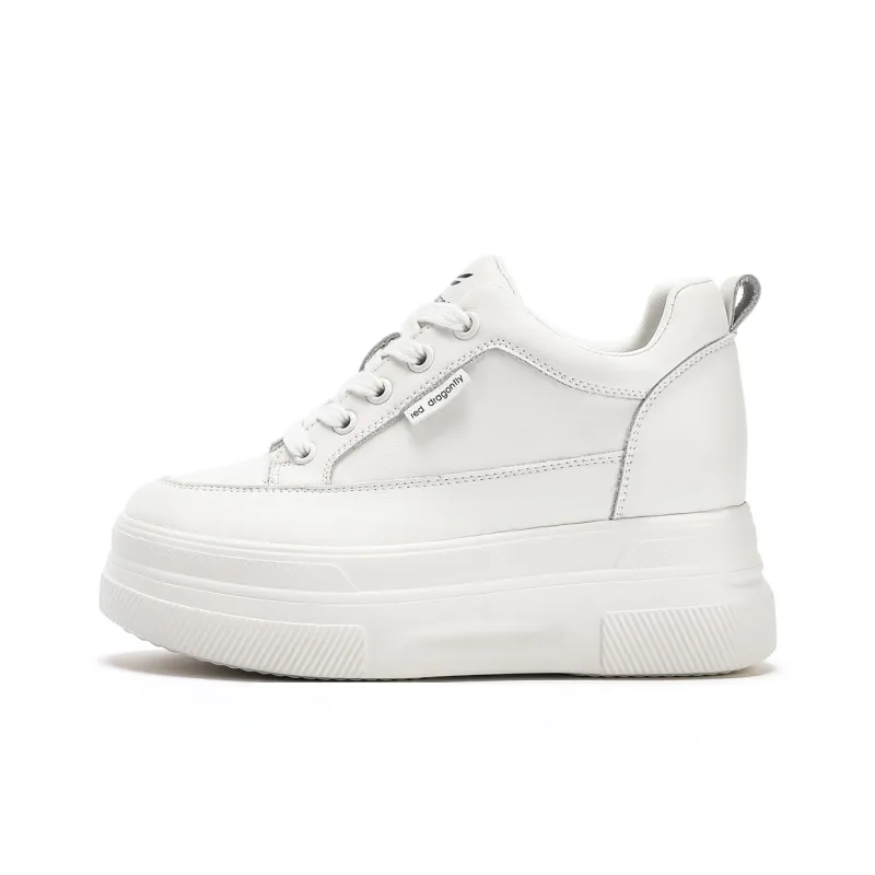 RED DRAGONFLY Platform Shoes Height Increasing Lightweight Low-Top Casual Shoes Women's White Black-8