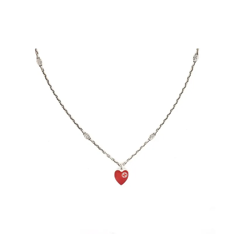 GUCCI 925 Sterling Silver Necklaces Women's Red-0