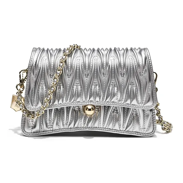 Vigno Synthetic Leather Shoulder Bag Women's Crystal Pink/Ecru/Silver/Black-14