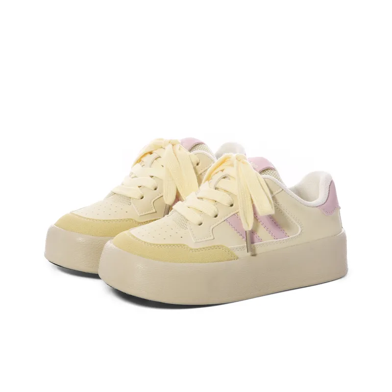 Lovely You Lightweight Wear-Resistant And Slip-Resistant Low-Top Skateboard Shoes Women's Yellow Pink-2