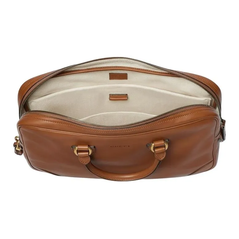 GUCCI GG Emblem Leather Handbag Briefcase Medium Size Men's Brown-4