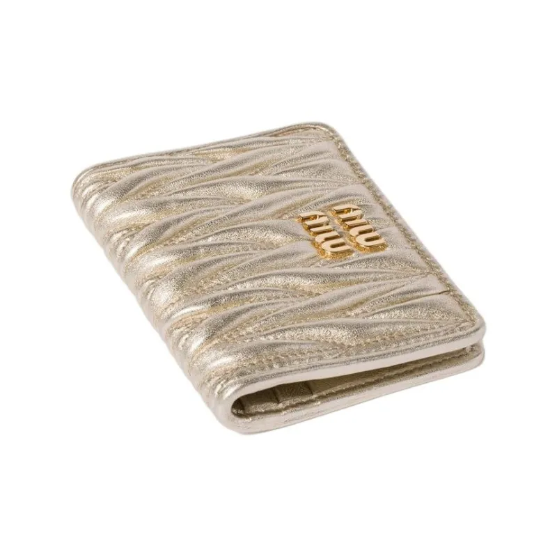 MIU MIU Matelassé Lambskin Card Holder Women's Yellow Iron Ore-1