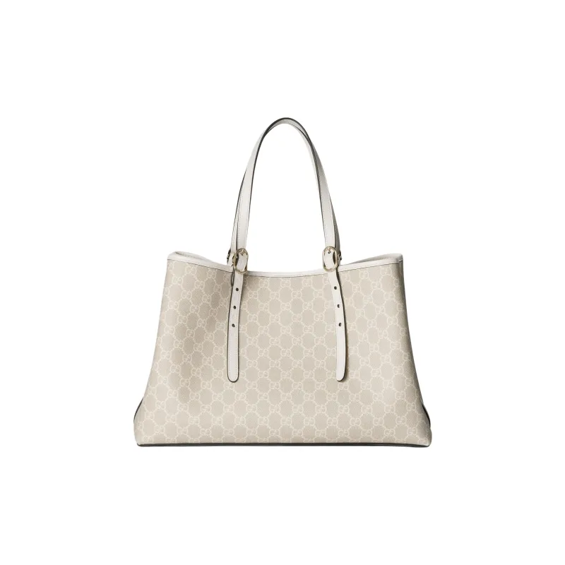 GUCCI GG Emblem Coated Canvas Tote Bag Shopping Bag Handbag Shoulder Bag Medium Size Women's Beige & White-3