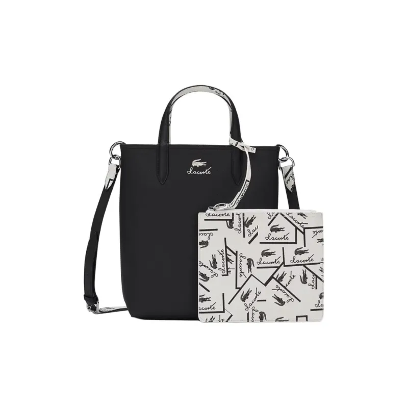 LACOSTE PVC Tote Bag Shopping Bag Handbag Medium Size Women's Black & Ecru-0