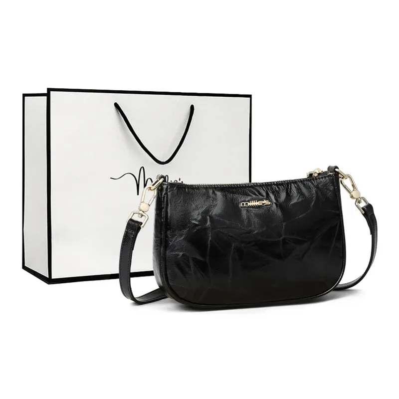 MILLIE'S Cow Leather Crossbody Bag Handbag Shoulder Bag Small Size Women's Black/Brown-0