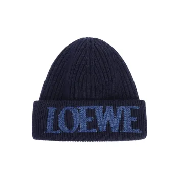 LOEWE Wool Knitted Fabric Beanies Women's Marine Blue