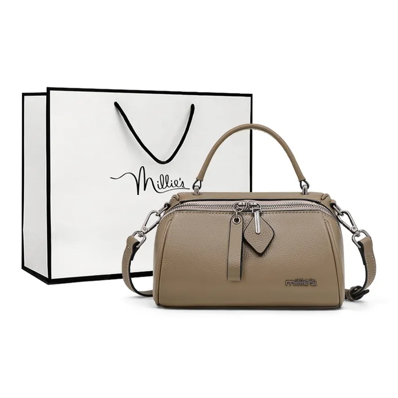 MILLIE'S Cow Leather Handbag, Shoulder Bag, Crossbody Bag, Boston Bag Regular Women's Black/Burgundy/Khaki-10