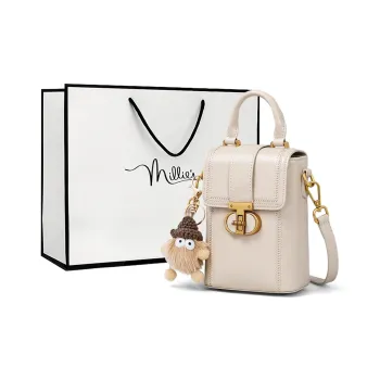 MILLIE'S Cow Leather Handbag, Shoulder Bag, Crossbody Bag, Cell Phone Pouch Mini Women's Ecru/Black