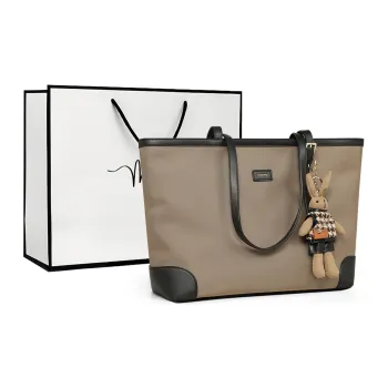 MILLIE'S _Argument Fabric With Synthetic Leather Tote Bag Shoulder Bag Large Size Women's Gray Coffee