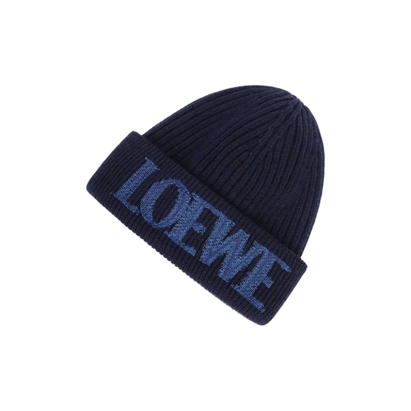 LOEWE Wool Knitted Fabric Beanies Women's Marine Blue-2