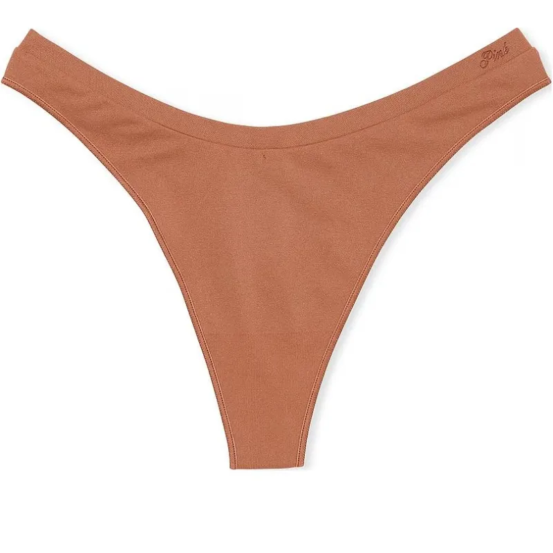 Victoria's Secret PINK SEAMLESS HIGH-LEG THONG PANTY / Carame Underpants Women's 1 Pack Caramel-0