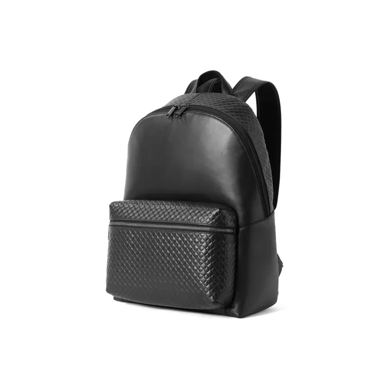 FAIRWHALE Top Grain Cow Leather Backpack Unisex Black-1