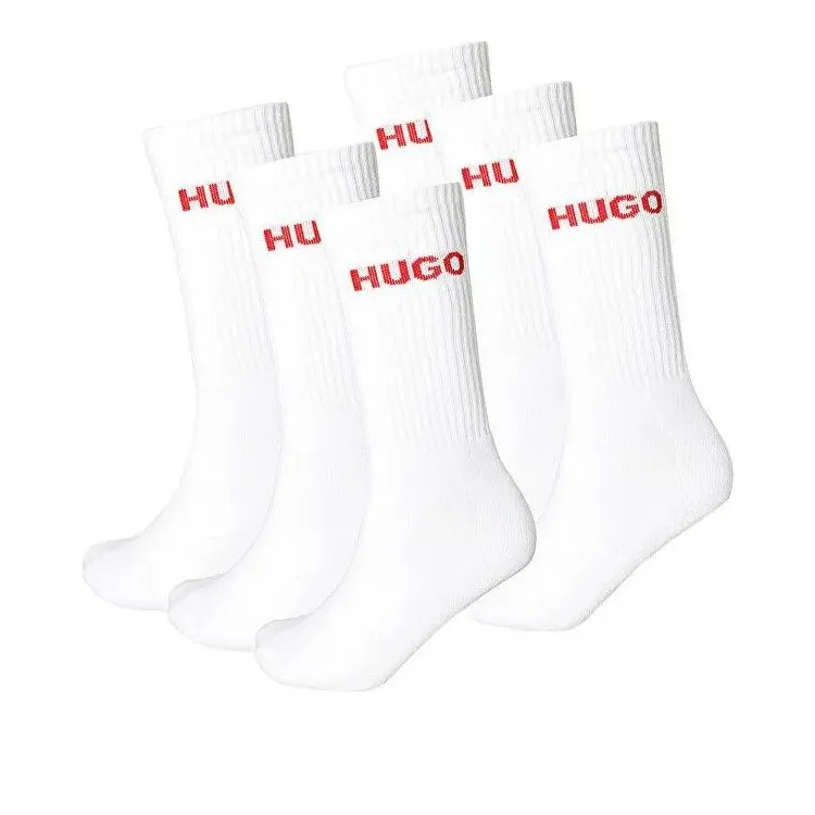 HUGO BOSS Six Pack Of Quarter Length Socks With Logo Detail Mid Calf Socks Men's 6 Pack White-0