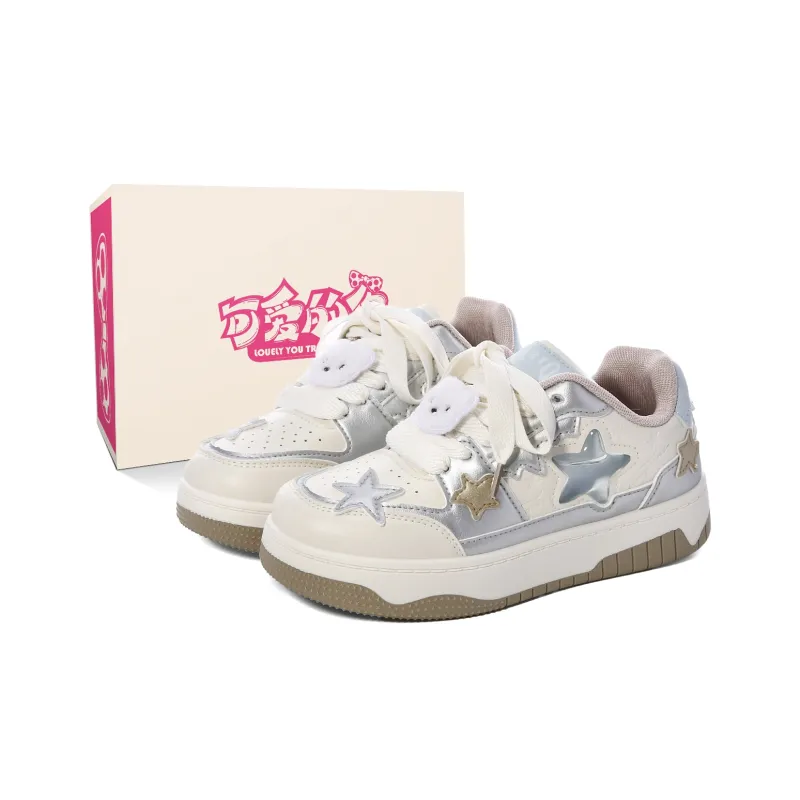 Lovely You Lightweight Low-Top Skateboard Shoes Women's Beige Silver-23