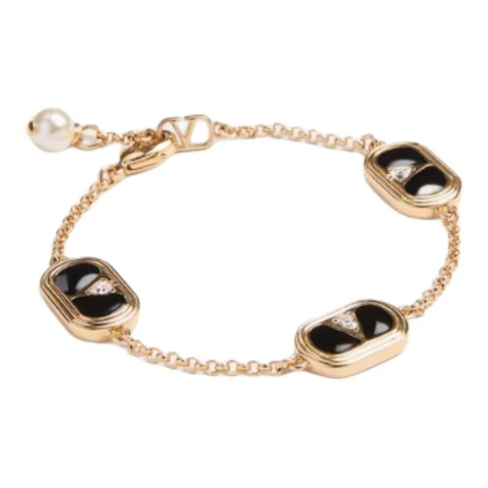 Valentino Metal, Enamel, Faux Crystal, Pearl Bracelets Women's Gold-1