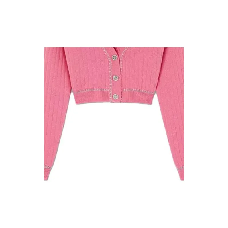 VERSACE Medusa Crop Knit Cardigan 'Flamingo'-4
