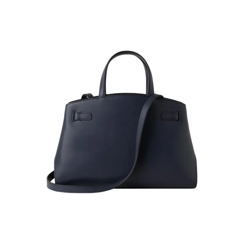 Mulberry Leather Tote Bag, Shopping Bag, Shoulder Bag, Handbag Trumpets Women's Dark Blue-2
