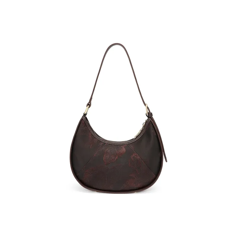 Ancient Yi Xi Mulberry Silk Cheongsam Handbag Shoulder Bag Small Size Women's Dark Red Brown-2
