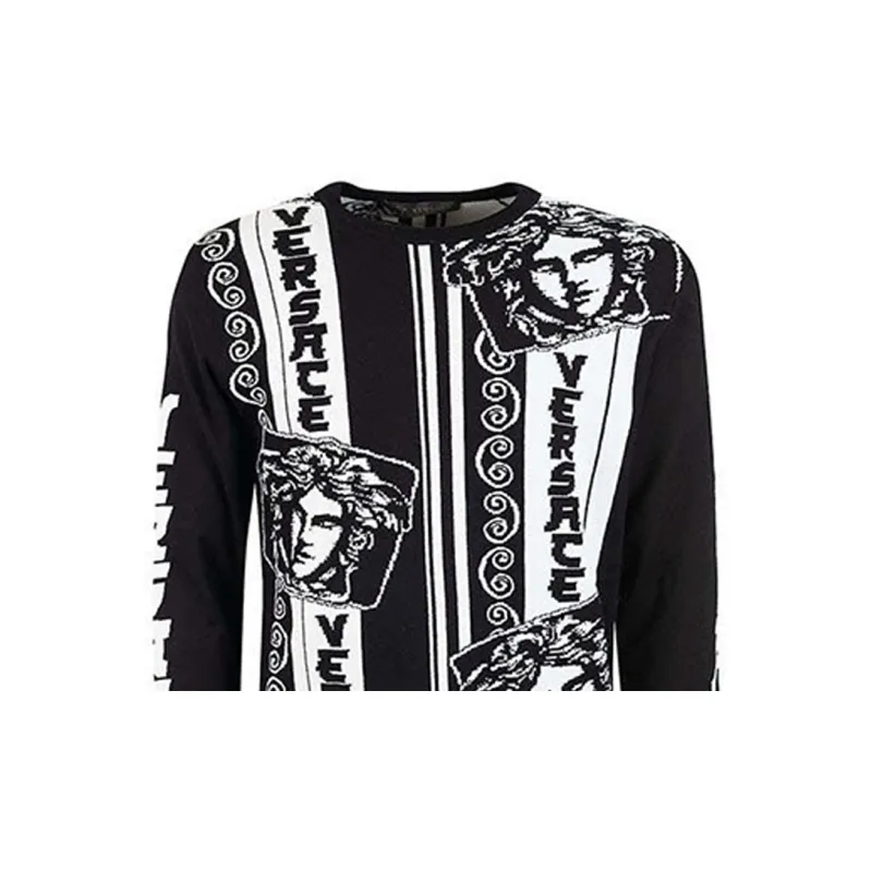 VERSACE Sweaters Men Black White-3