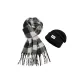Black and Gray Thin Plaid Scarf+Black Knitted Hat