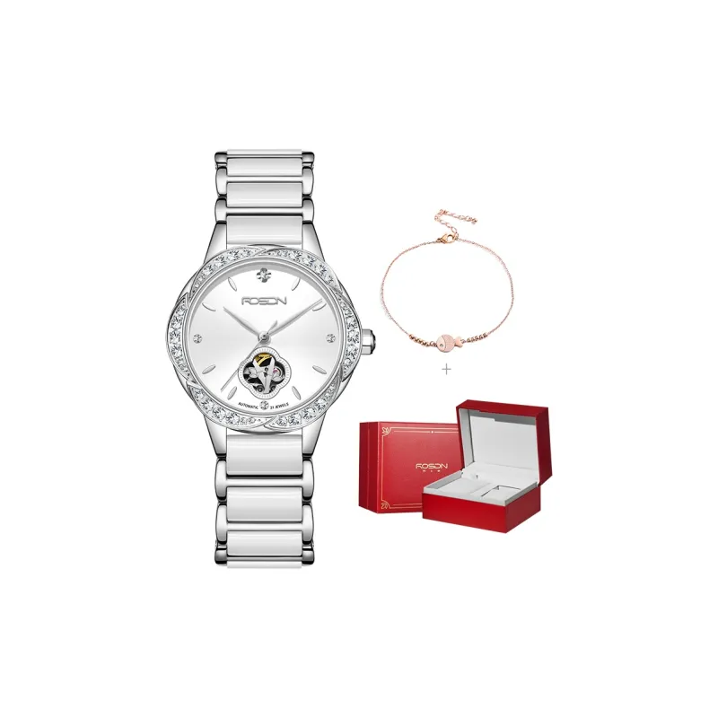 ROSDN Mechanical Movement Ceramic Strap Watch Women's Watch Mother of Pearl Color Watch Dial-6