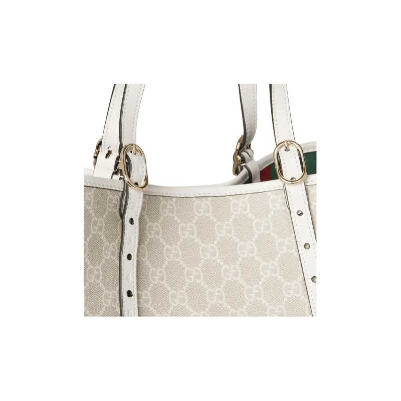 GUCCI GG Emblem Coated Canvas Tote Bag Shopping Bag Handbag Shoulder Bag Medium Size Women's Beige & White-7
