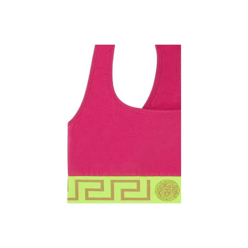 VERSACE Greca Border Triangle Bikini Top 'Fuchsia/ Yellow'-4