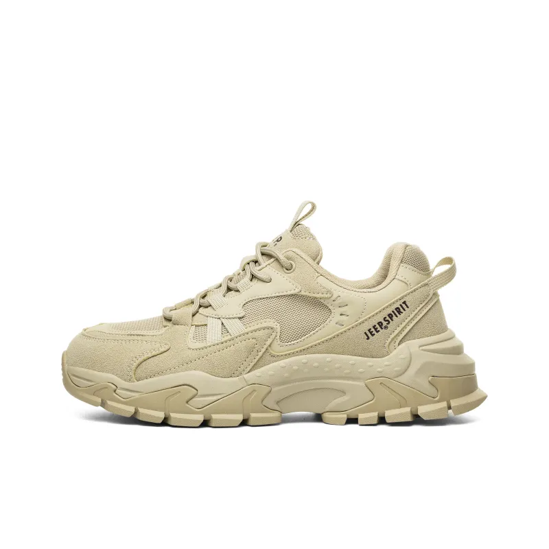 JEEP SPIRIT Cushioning Anti Slip Wear Resistant Breathable Height Increasing Low Top Chunky Sneakers Men's Light Sandy-0