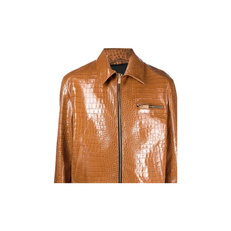 VERSACE Leather Jackets Men Khaki-3