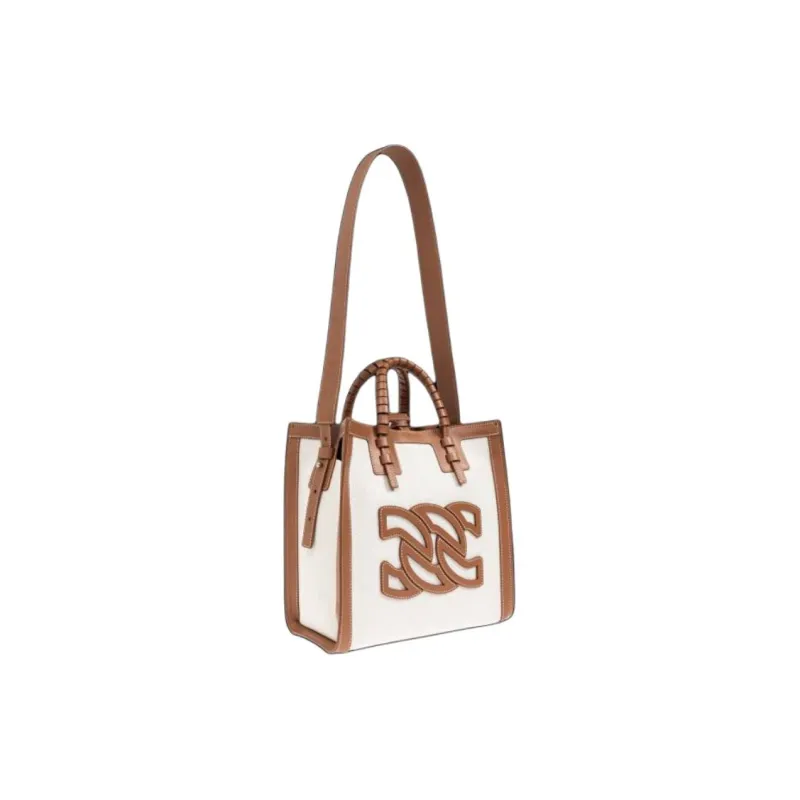Casadei Fabric With Leather Tote Bag, Shopping Bag, Shoulder Bag, Crossbody Bag, Handbag Mini Women's Cream-1