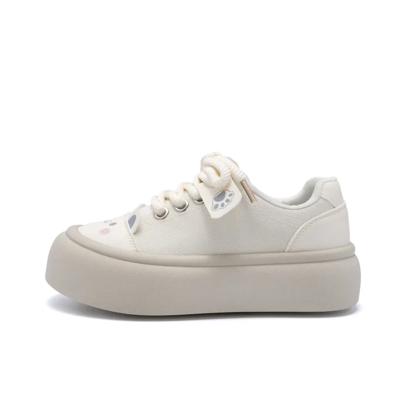 HUANQIU Height Increasing Wear Resistant Low Top Canvas Shoes Women's Beige-0
