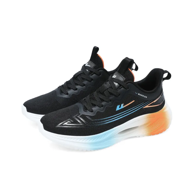 Warrior Abrasion Resistant Lightweight Rebound Low Top Casual Training Sprint Running Shoes Men's Black Blue Orange-3