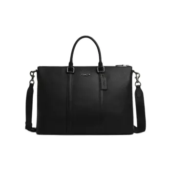 COACH Pebbled Leather Briefcase Tubas Men's Black