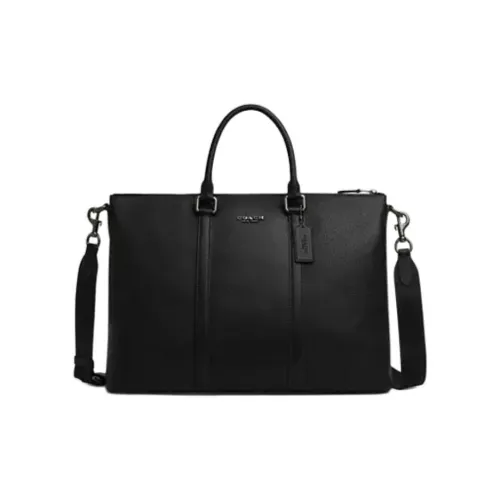 COACH Pebbled Leather Briefcases Large Size Men's Black