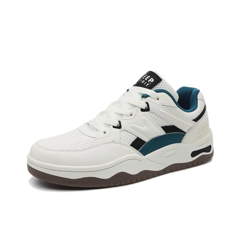 JEEP SPIRIT Slip-Resistant Cushioning Wear-Resistant Height Increasing Low-Top Skateboard Shoes Men's White-2